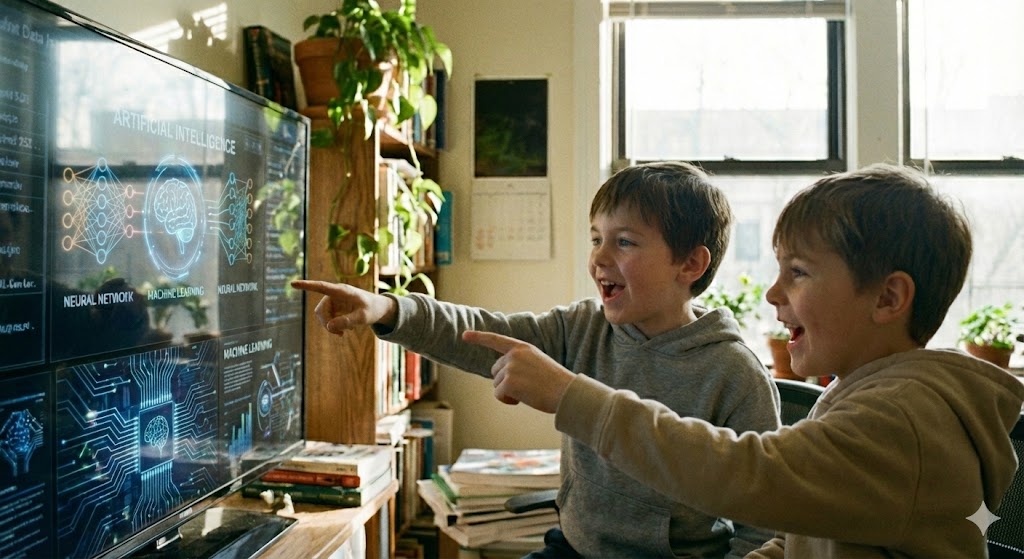 Niños colaborativamente aprendiendo sobre inteligencia artificial e interactuando con conceptos de machine learning - Educación interactiva en IA